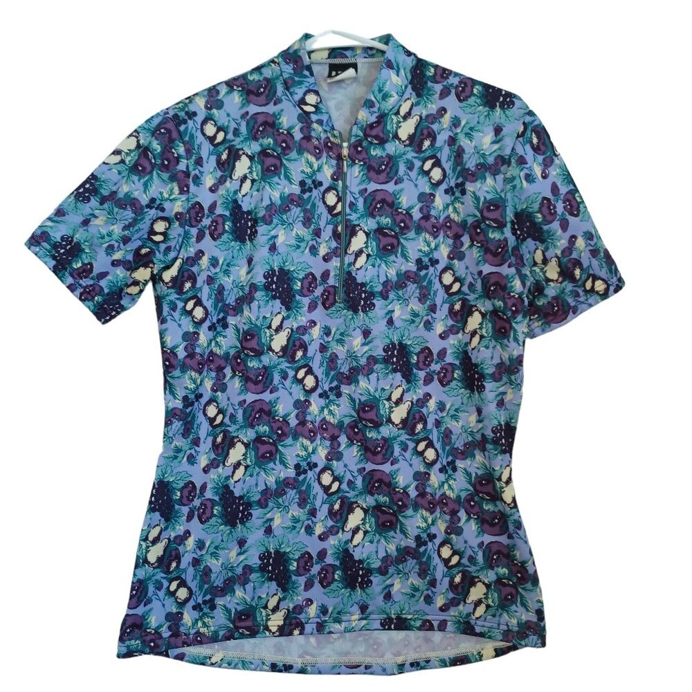 Louis Garneau Womens Cycling Shirt Purple Floral Short Sleeve Jersey Size Medium